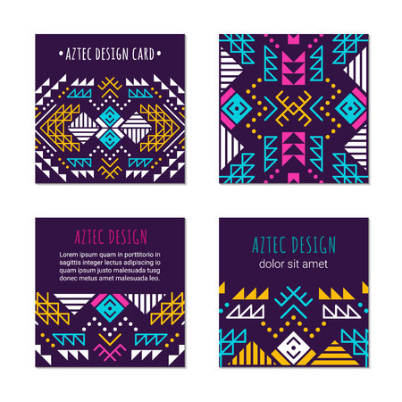 Aztec colorful square card template. American indian design. Tribal decorative pattern. Ethnic ornate background. Vintage style flyer. EPS 10 vector brochure set.のイラスト素材