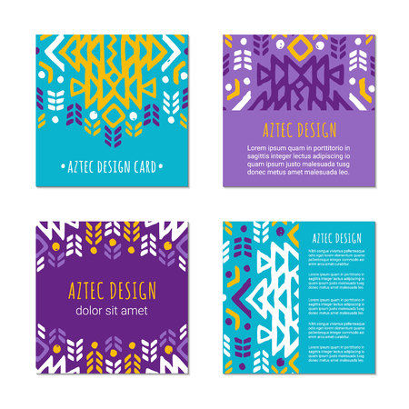 Aztec colorful square ornamental card template. American indian leaflet design. Tribal decorative pattern. Ethnic ornate background. Vintage style flyer. EPS 10 vector brochure set.のイラスト素材