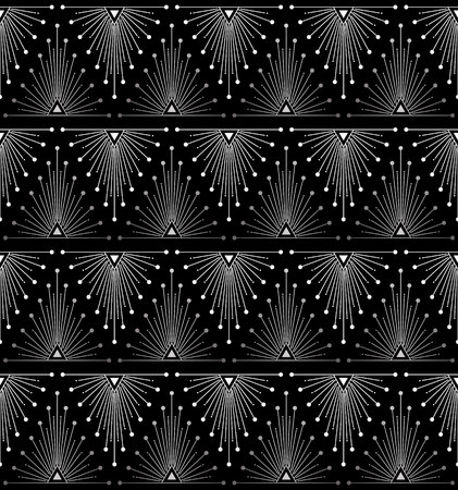 Gradient siver black linear seamless sacred geometry pattern. Sacral geometric occult cosmic line art signs for fabric prints, surface textures, cloth design, wrapping. EPS10 vector backdrop.のイラスト素材