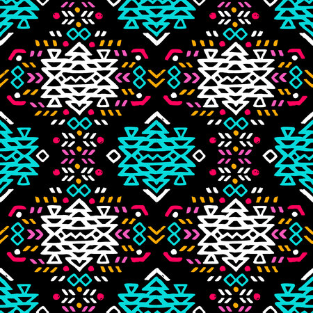 Aztec style seamless geometry pattern with tribal ornament. Ornamental ethnic background collection....