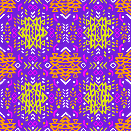 Aztec style seamless geometry pattern with tribal ornament. Ornamental ethnic background collection. Use for fabric prints, surface textures, cloth design, wrapping. EPS 10 vector illustration.のイラスト素材