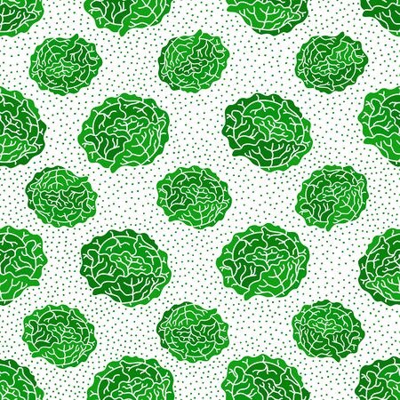 Vegetable green seamless pattern. Healthy food, plant based weight loss concept. Cabbage head EPS 10 vector backgroundのイラスト素材