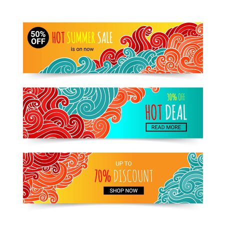 Abstract horizontal colorful sale banner set. EPS 10 vector wavy background collection.のイラスト素材