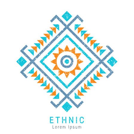 Colorful Aztec style geometric ornament. Indian ornate design. Tribal decorative template. Ethnic ornamentation. Grungy shabby chic texture. EPS 10 vector illustration.のイラスト素材