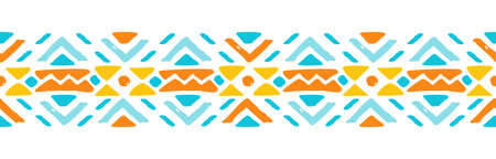 Ethnic style colorful seamless border. Tribal decorative tape of aztec motives. EPS 10 vector...