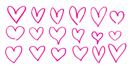 Hand-drawn doodle style Saint Valentine's day hearts. Romantic pink decorative element set. EPS 10 vector background.のイラスト素材
