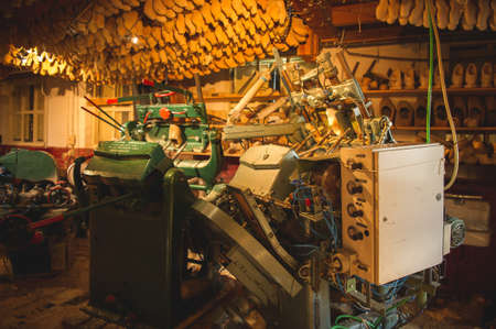 Marken/Netherlands - 26/09/2017: She making machine in the wooden shoe factory of Marken, tourist attractionのeditorial素材