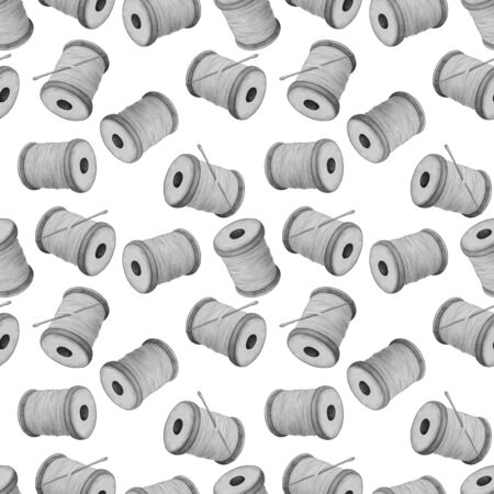 Hand drawn sewing kit, seamless patternの写真素材