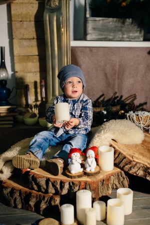 little boy in a New Year's decor, baby and Christmas