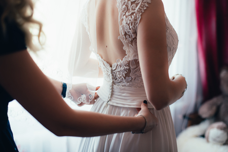 bride tied white dress 1の写真素材