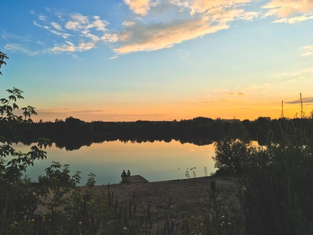 very beautiful summer sunset with bright colors of the skyの写真素材
