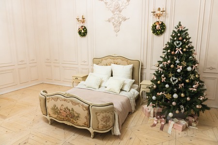 Christmas decor in a bright room before the new yearの写真素材