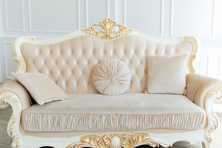 beautiful white expensive sofa inside the light interior 1の写真素材