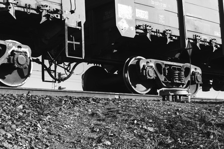 wheels of a running train close upの写真素材