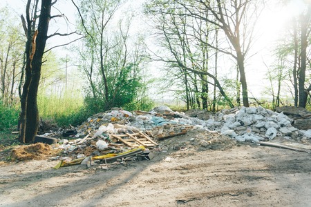 garbage dump in the spring forestの写真素材