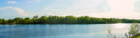panoramic view of the river in summerの写真素材