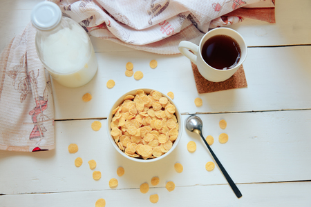 cereal breakfast set on light backgroundの写真素材