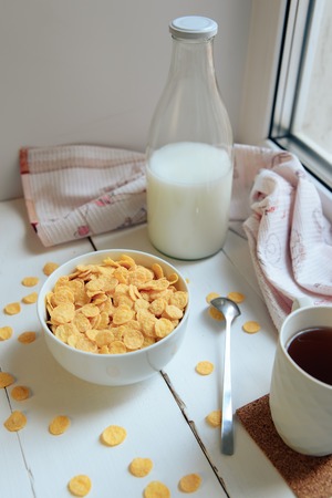 cereal breakfast set on light backgroundの写真素材