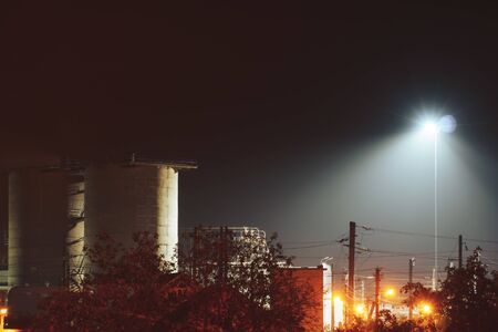 landscape of the night city by the riverの写真素材