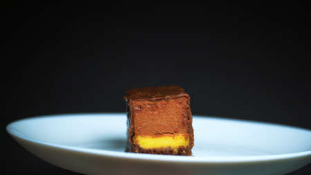 Chocolate cake on a white plate 1