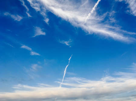 Blue sky with beautiful and fluffy white cloudsの写真素材