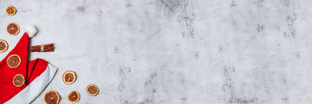 Christmas composition on a gray background with copy space