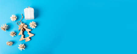 Christmas layout with a Christmas tree and on a blue background