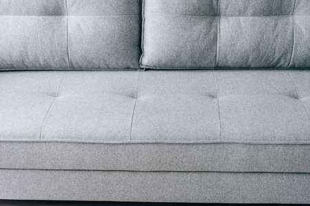 Modern gray sofa with wooden legs in the roomの写真素材