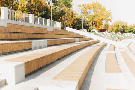 City autumn park in good sunny weatherの写真素材