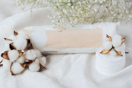 Cotton swabs in a white box and white cotton 1の写真素材