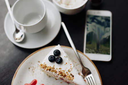 Breakfast set with tea close-upの写真素材