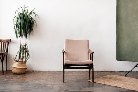Room decor in retro style with retro furnitureの写真素材