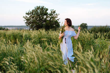 Beautiful young woman in summer in a wheat field 1の写真素材