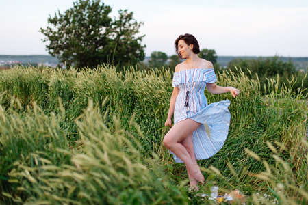 Beautiful young woman in summer in a wheat field 1の写真素材