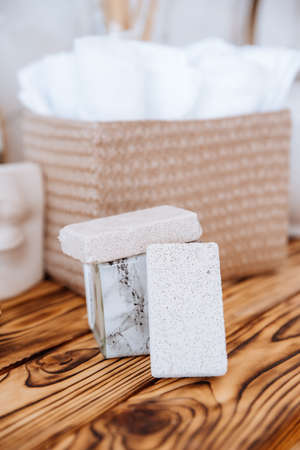 Pumice stone in the bathroomの写真素材