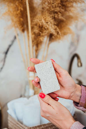 Pumice stone in the bathroomの写真素材