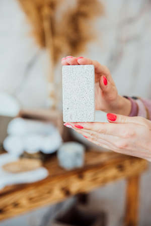 Pumice stone in the bathroomの写真素材