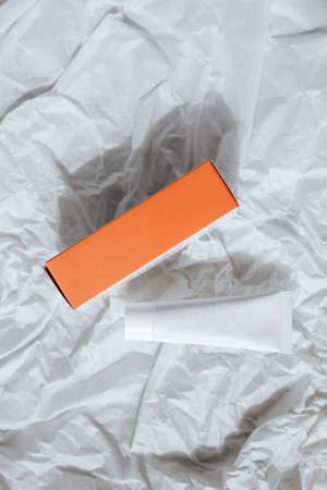 Color tubes with cosmetic cream, health careの写真素材