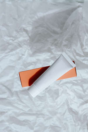 White tubes with cosmetic cream, health careの写真素材