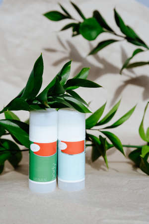 Color tubes with cosmetic cream, health careの写真素材