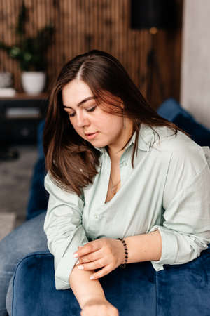 Studio photo of a beautiful adult girlの写真素材