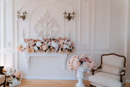Beautiful modern interior of a room with an armchairの写真素材