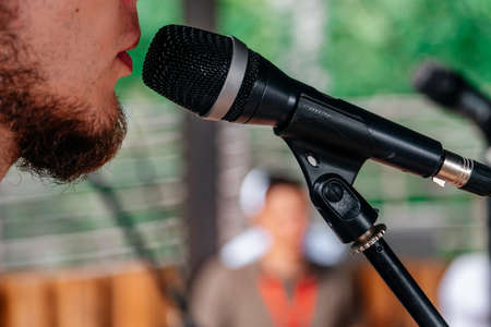 Microphone on the stand close-upの写真素材
