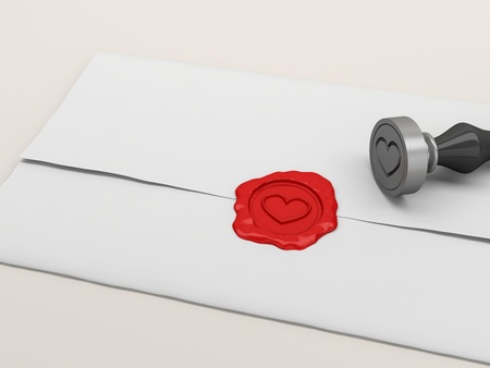 The letter sealed by a stamp with heart. Ideal for valentines card, wedding, or any love related theme.の写真素材