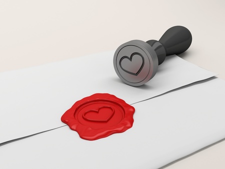 The letter sealed by a stamp with heart. Ideal for valentines card, wedding, or any love related theme.の写真素材