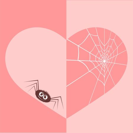 Web in the form of heart and an enamoured spider. A vector illustration by day of Valentine.のイラスト素材