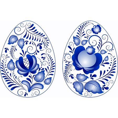 Eggs easter in gzhel style  Gzhel  a brand of Russian ceramics, painted with blue on white のイラスト素材