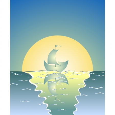 Sea landscape  lunar path, silhouette of the ship against the moon のイラスト素材