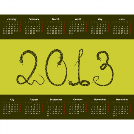 Calendar for 2013 with the character - a snake   のイラスト素材