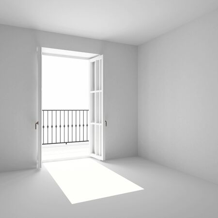 the empty room with open french windowの写真素材